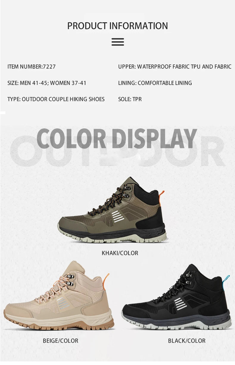 Hiking Shoes Men Outdoor Anti-slip Lace-up High-top Women Shoes Flat Breathable Shock-absorbing Casual Sports Shoes Men