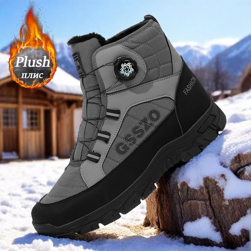 Snow Boots for Men Casual Winter Shoes Waterproof Platform Non-slip Warm Fur Ankle Boots Plush Combat Outdoor Hiking Boots
