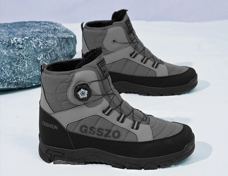 Snow Boots for Men Casual Winter Shoes Waterproof Platform Non-slip Warm Fur Ankle Boots Plush Combat Outdoor Hiking Boots