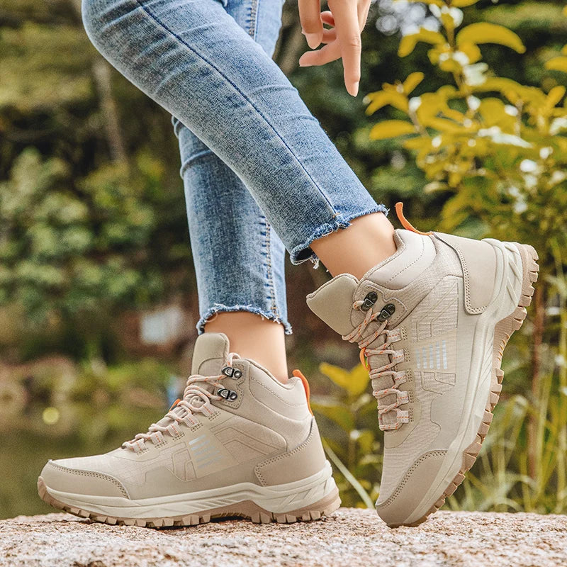 Hiking Shoes Men Outdoor Anti-slip Lace-up High-top Women Shoes Flat Breathable Shock-absorbing Casual Sports Shoes Men