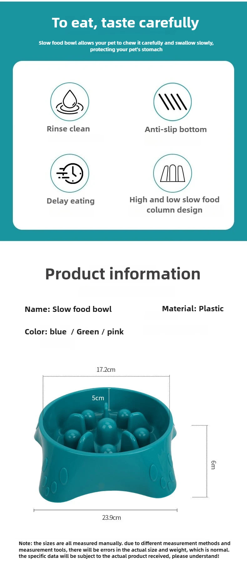 Dog Slow Feeder Slow Food Bowl  Anti-Choking Anti-tipping Delay eating Anti-slip pet food bowl easy to clean Slow down eating