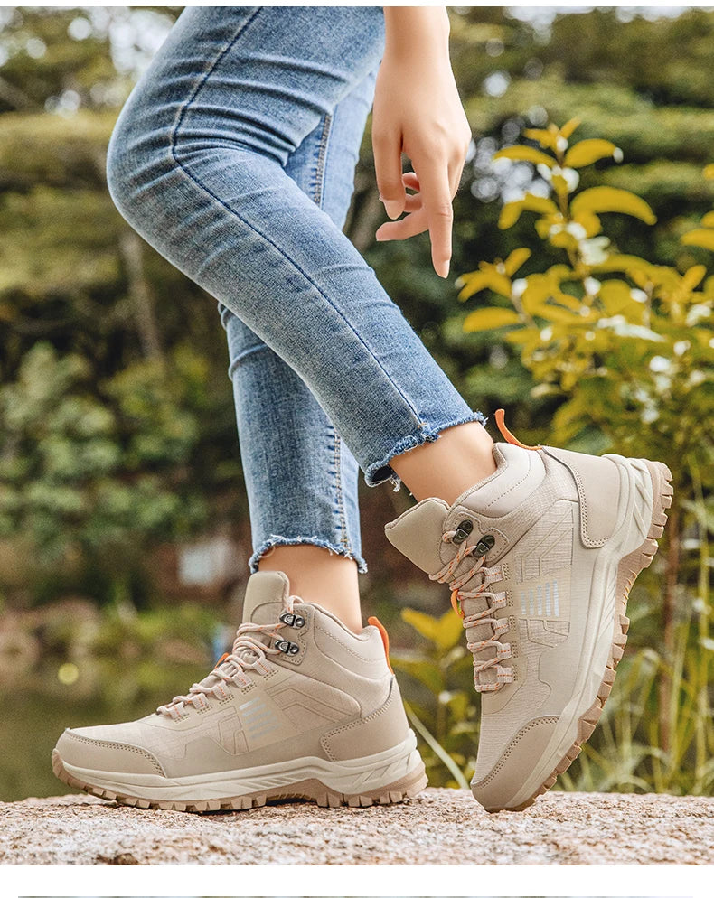 Hiking Shoes Men Outdoor Anti-slip Lace-up High-top Women Shoes Flat Breathable Shock-absorbing Casual Sports Shoes Men