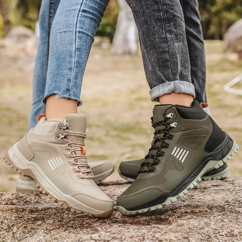 Hiking Shoes Men Outdoor Anti-slip Lace-up High-top Women Shoes Flat Breathable Shock-absorbing Casual Sports Shoes Men