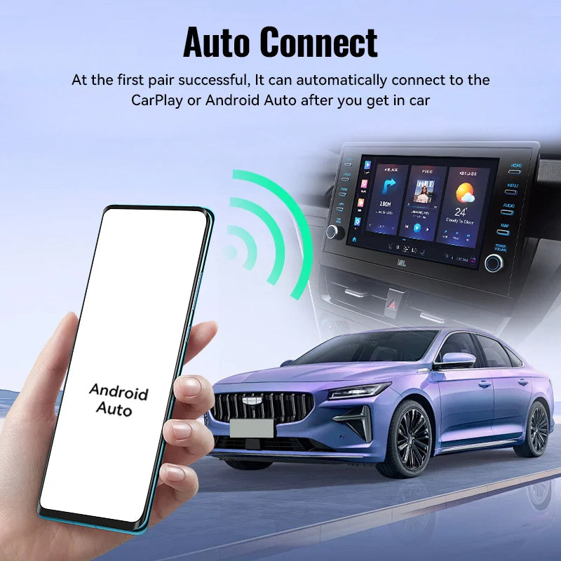 Wired to Wireless CarPlay&Android Auto 2in1 Mini Adapter USB 5GHz WiFi Suitable for 99% of original wired carplay/auto cars