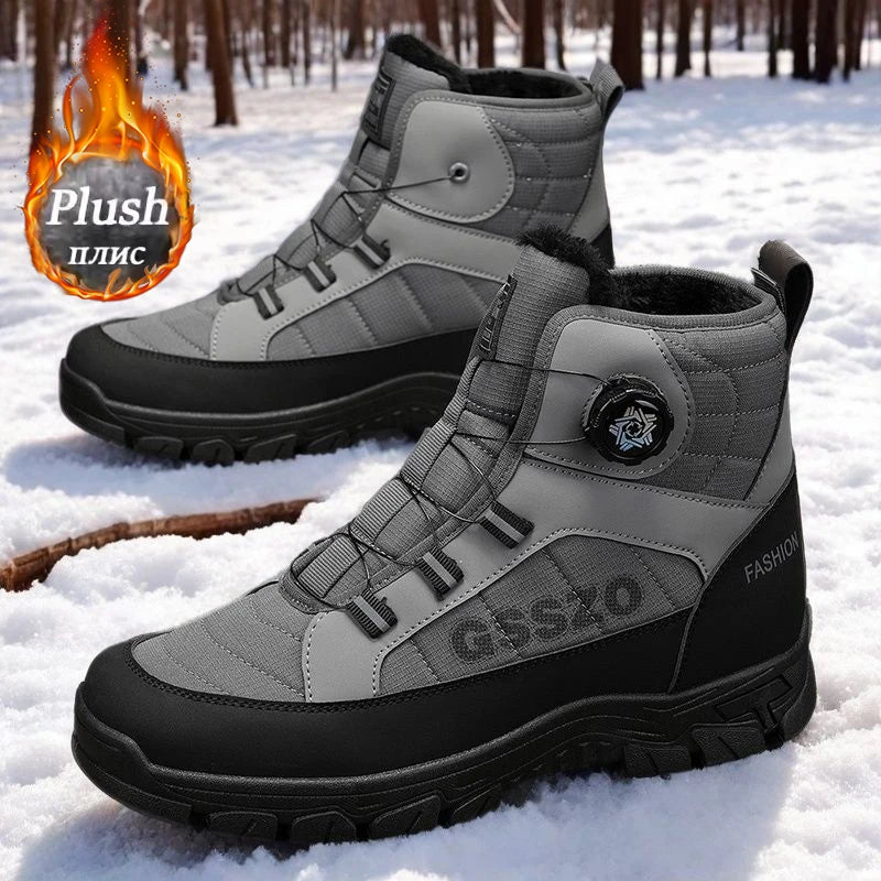 Snow Boots for Men Casual Winter Shoes Waterproof Platform Non-slip Warm Fur Ankle Boots Plush Combat Outdoor Hiking Boots