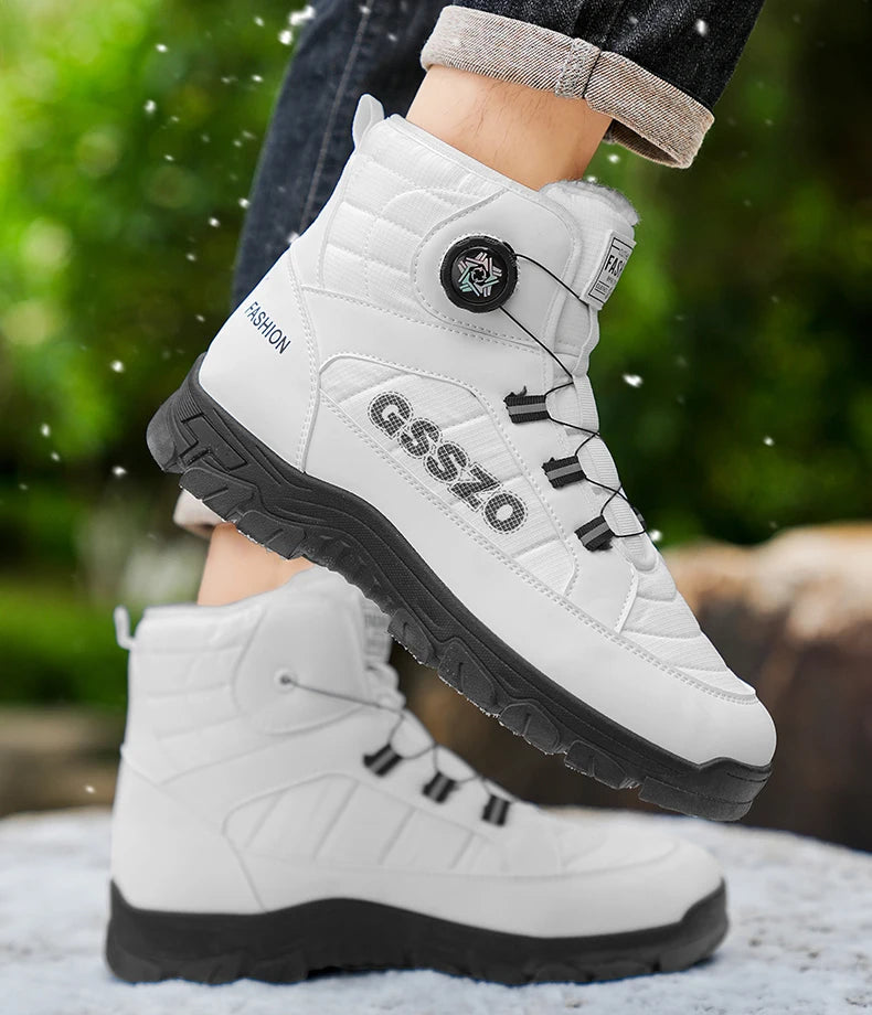 Snow Boots for Men Casual Winter Shoes Waterproof Platform Non-slip Warm Fur Ankle Boots Plush Combat Outdoor Hiking Boots