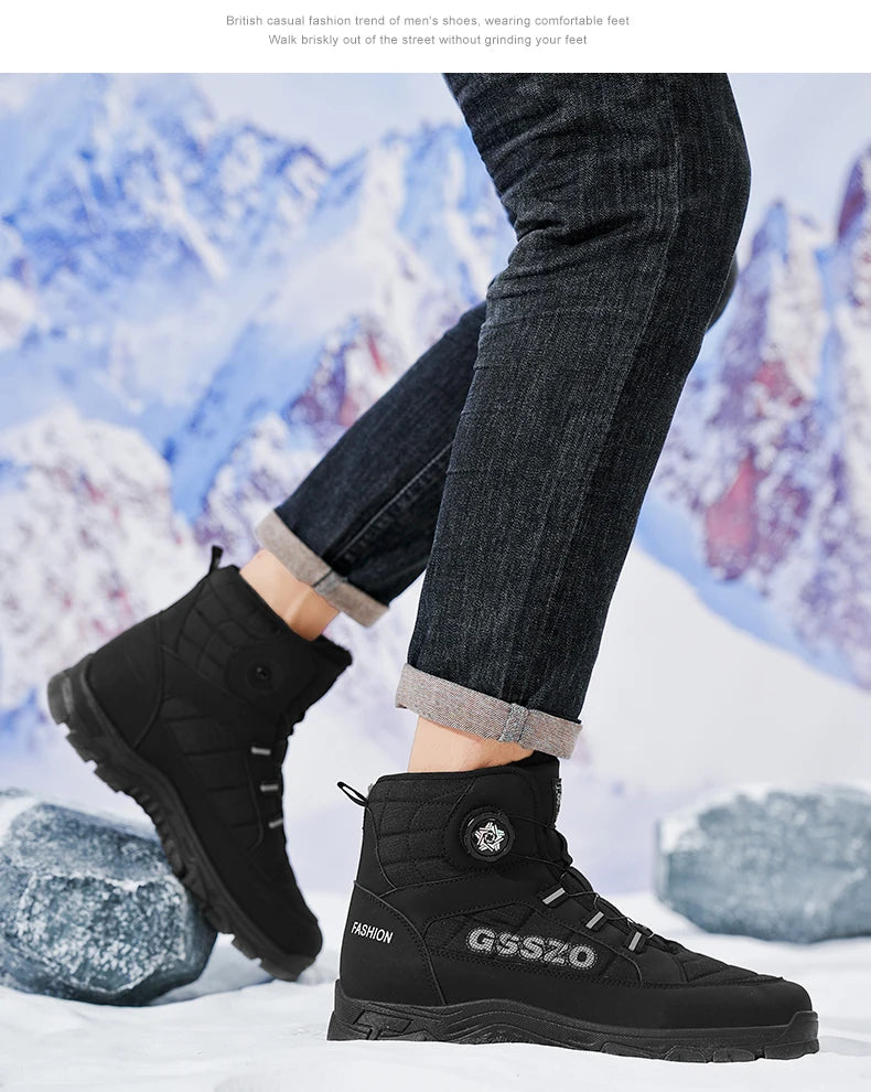 Snow Boots for Men Casual Winter Shoes Waterproof Platform Non-slip Warm Fur Ankle Boots Plush Combat Outdoor Hiking Boots