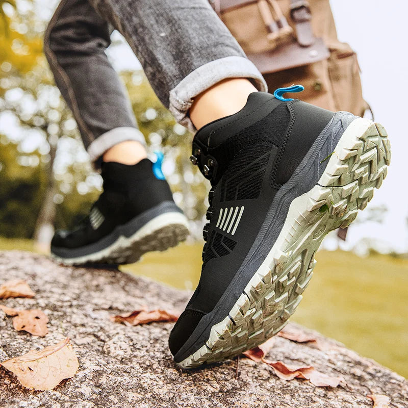 Hiking Shoes Men Outdoor Anti-slip Lace-up High-top Women Shoes Flat Breathable Shock-absorbing Casual Sports Shoes Men
