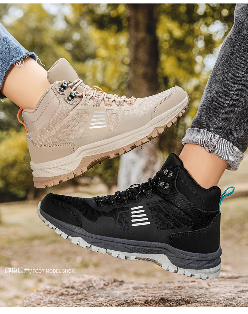 Hiking Shoes Men Outdoor Anti-slip Lace-up High-top Women Shoes Flat Breathable Shock-absorbing Casual Sports Shoes Men