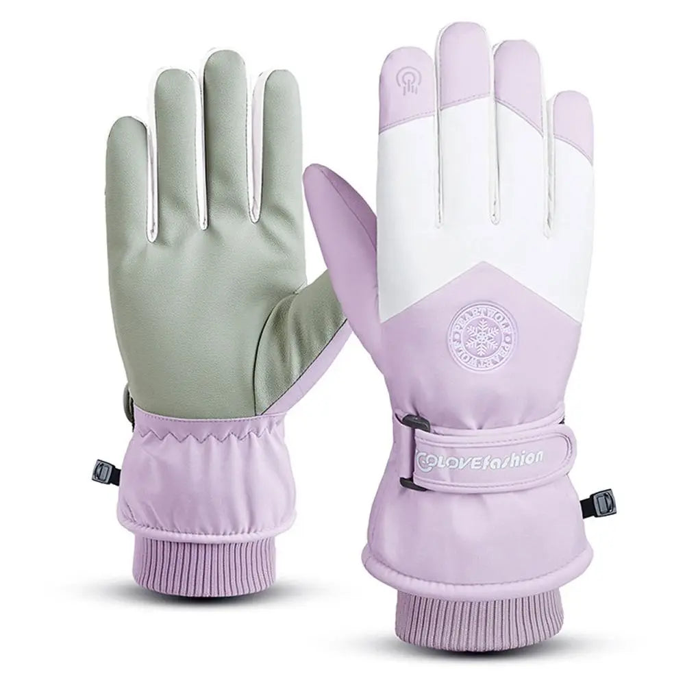 Winter Unisex Snowboard Ski Gloves PU Leather Non-slip Touch Screen Waterproof Motorcycle Cycling Fleece Warm Snow Gloves
