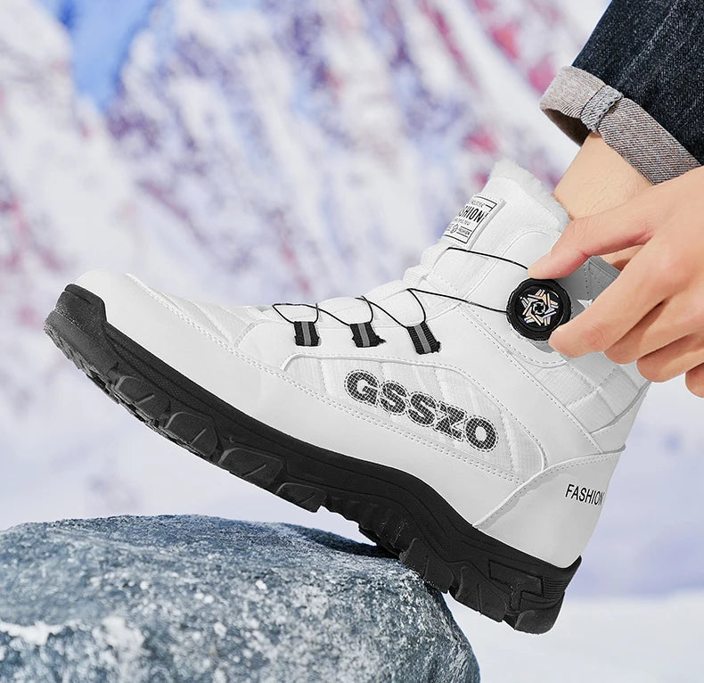Snow Boots for Men Casual Winter Shoes Waterproof Platform Non-slip Warm Fur Ankle Boots Plush Combat Outdoor Hiking Boots