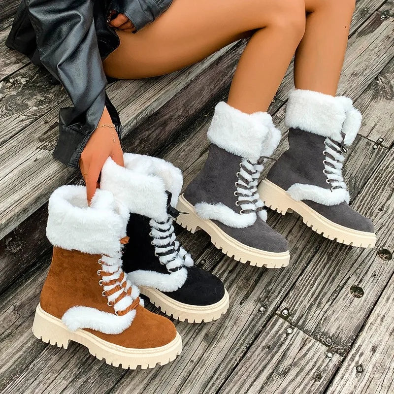 Snow boots: New winter collection chunky-heeled ankle boots – warm, slip-resistant outdoor cotton footwear