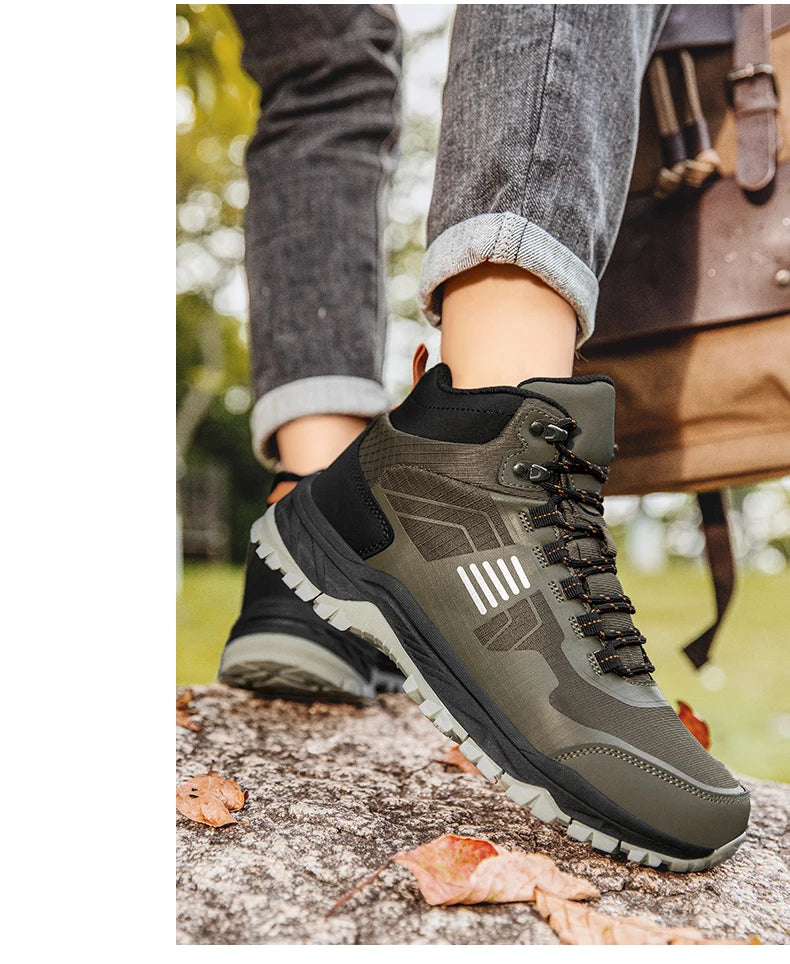 Hiking Shoes Men Outdoor Anti-slip Lace-up High-top Women Shoes Flat Breathable Shock-absorbing Casual Sports Shoes Men