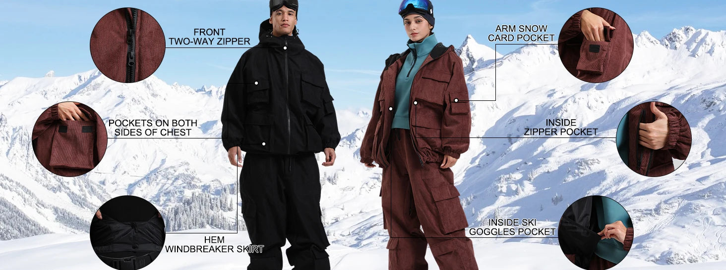 GSOU SNOW New Ski Jacket Loose Warm Windproof Snow Garment Waterproof Wear Resistant Skiing Clothing Winter Outdoor Sports Tops