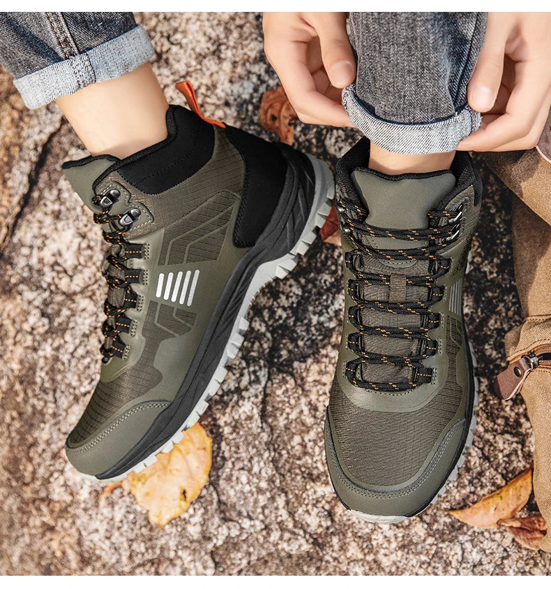 Hiking Shoes Men Outdoor Anti-slip Lace-up High-top Women Shoes Flat Breathable Shock-absorbing Casual Sports Shoes Men