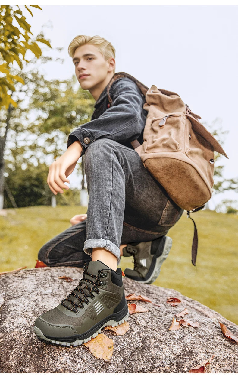 Hiking Shoes Men Outdoor Anti-slip Lace-up High-top Women Shoes Flat Breathable Shock-absorbing Casual Sports Shoes Men