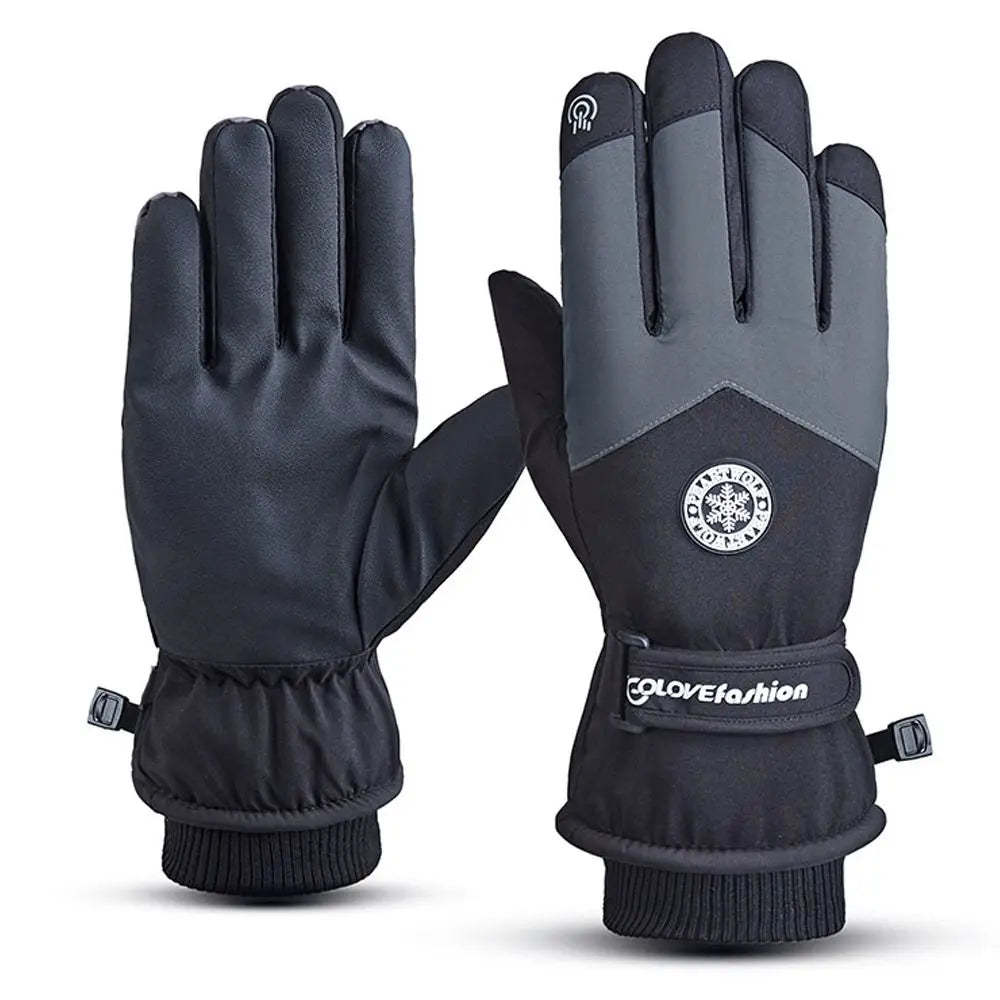 Winter Unisex Snowboard Ski Gloves PU Leather Non-slip Touch Screen Waterproof Motorcycle Cycling Fleece Warm Snow Gloves