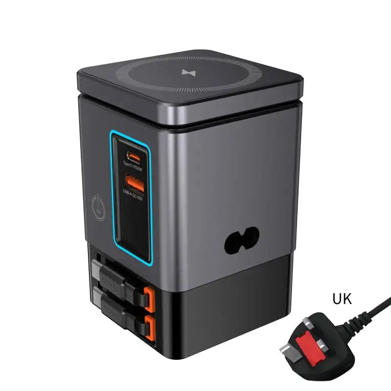 6-in-1 Charging Station with Retractable USB-C Cable Power Combo Tower 105W for Multiple Devices Fast Charger for iPhone Airpod