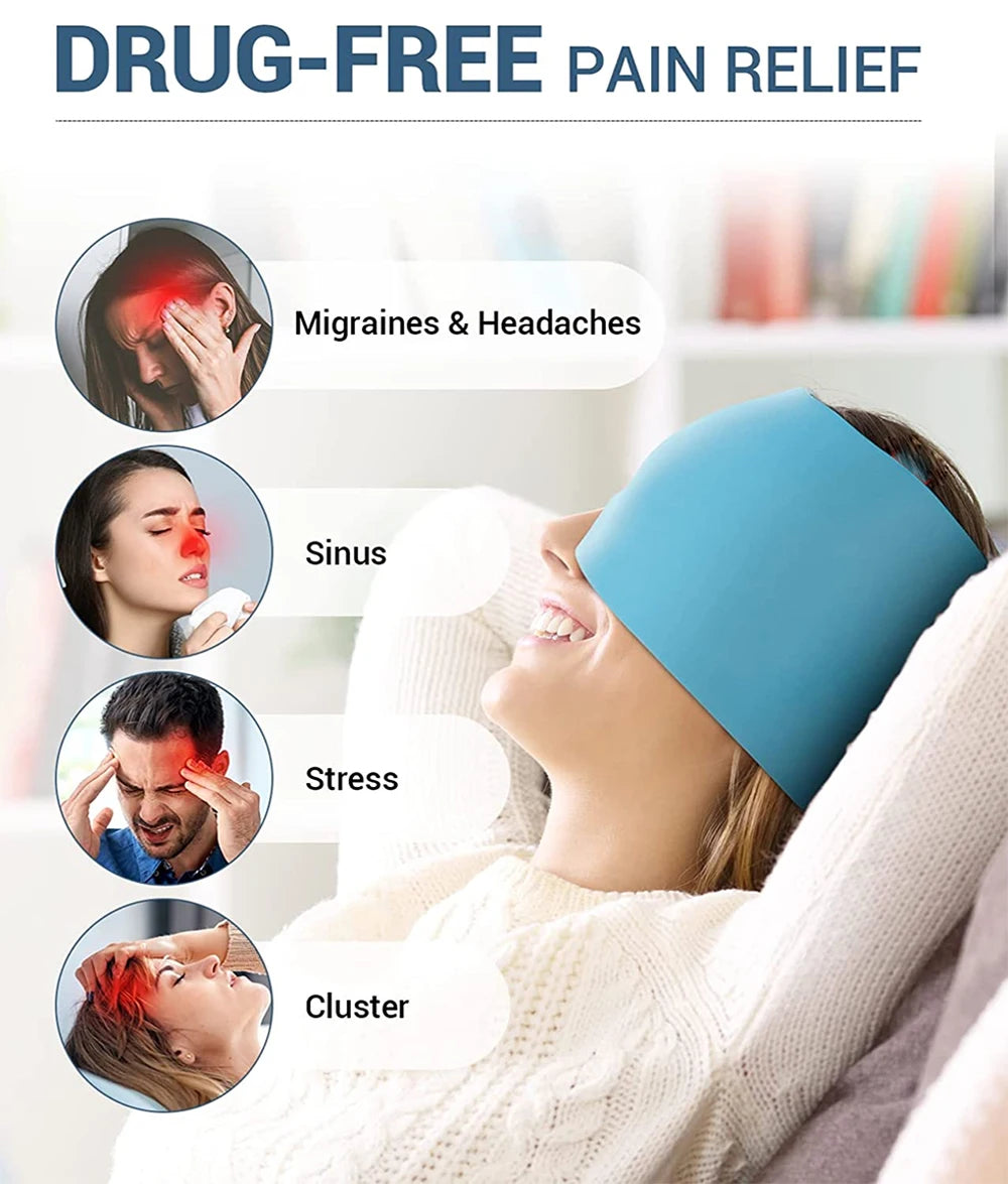 Hot Cold Therapy Headache Migraine Relief Cap Wearable Therapy Wrap Stress Pressure Pain ReliefIce Hat Eye Mask Head Massager