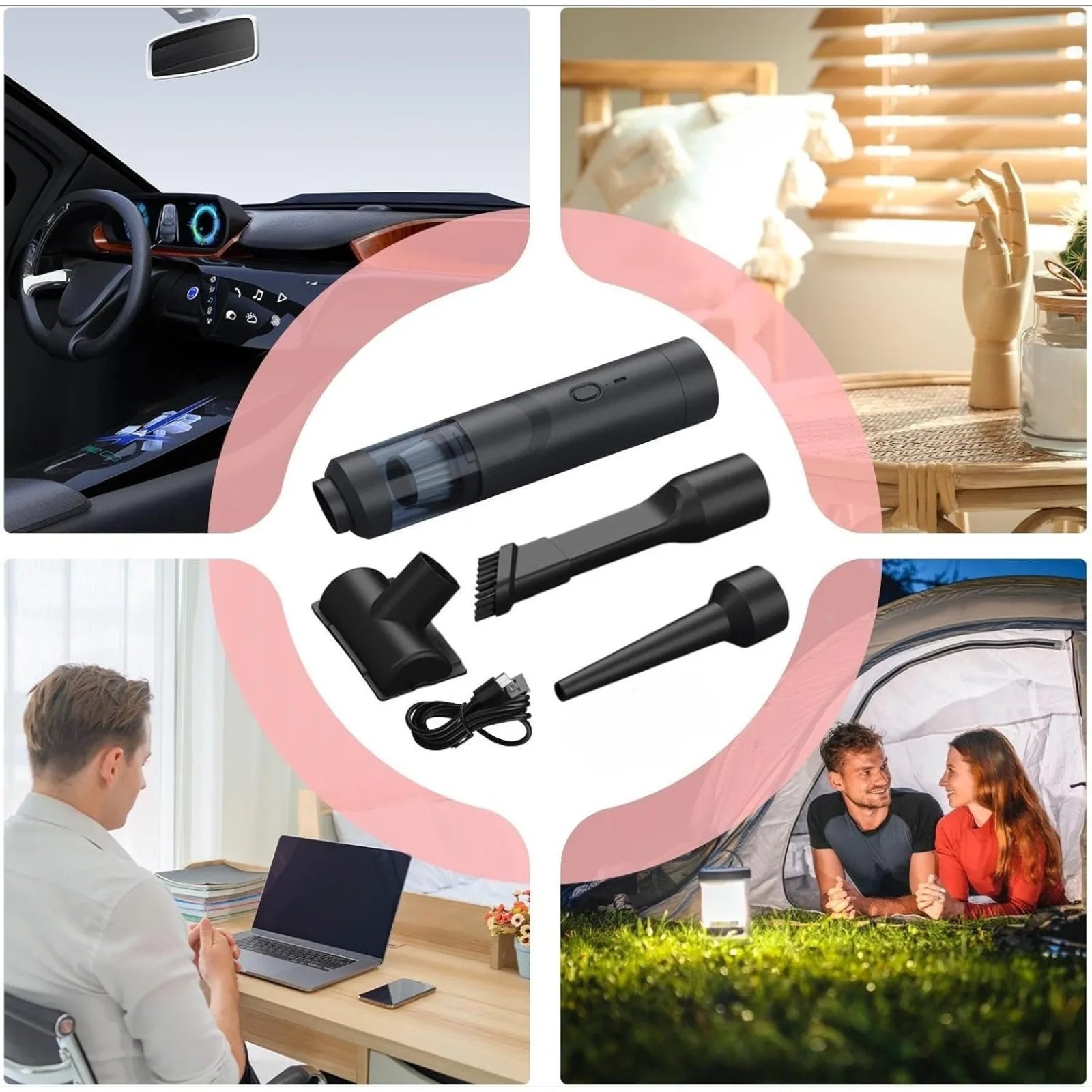 Portable Car Vacuum Cleaner: Mini Handheld Cordless Cleaner with Blower Function, Powerful Suction, and Brushless Motor