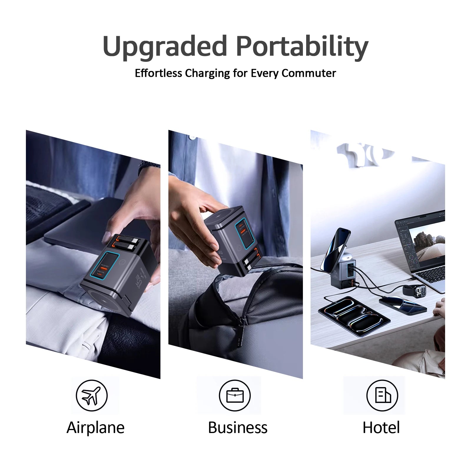 6-in-1 Charging Station with Retractable USB-C Cable Power Combo Tower 105W for Multiple Devices Fast Charger for iPhone Airpod