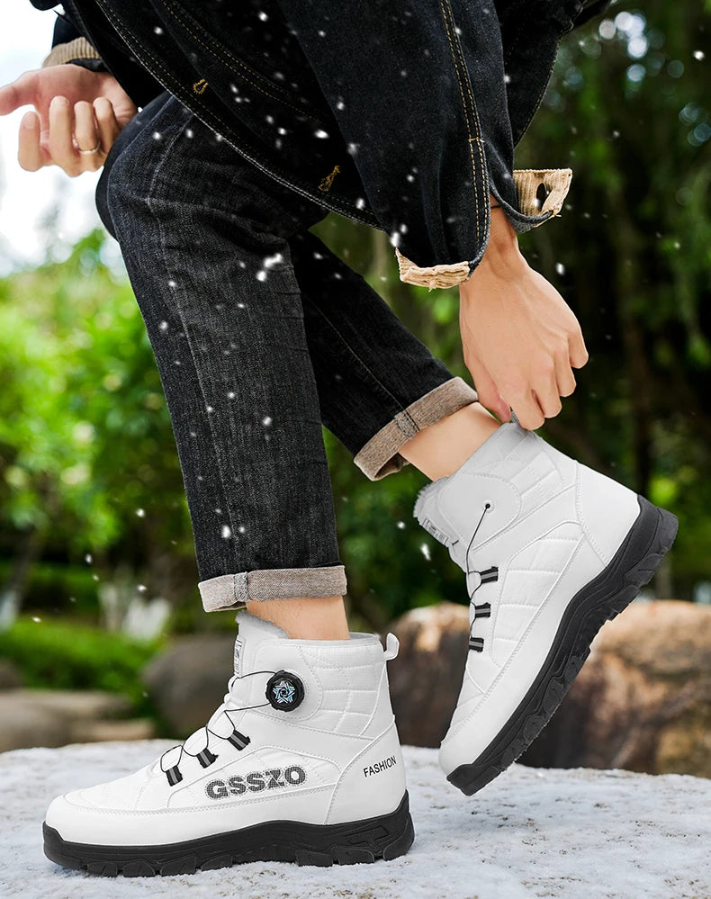 Snow Boots for Men Casual Winter Shoes Waterproof Platform Non-slip Warm Fur Ankle Boots Plush Combat Outdoor Hiking Boots