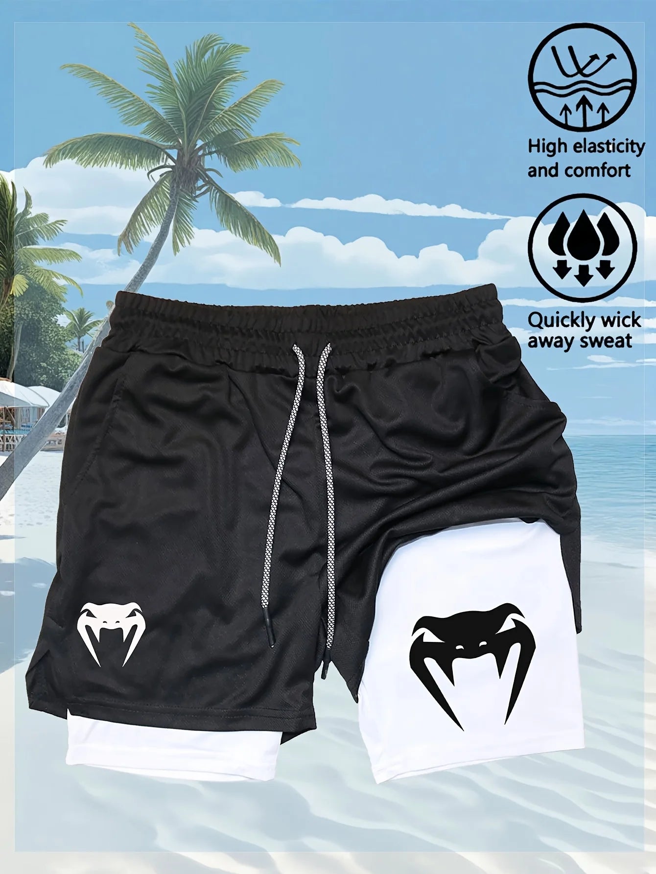 Men's Quick-Dry Training Shorts with Elastic Waistband and Drawstring Breathable Moisture-Wicking Athletic Shorts