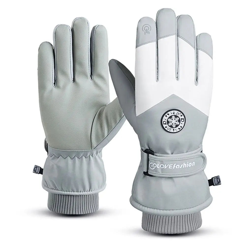Winter Unisex Snowboard Ski Gloves PU Leather Non-slip Touch Screen Waterproof Motorcycle Cycling Fleece Warm Snow Gloves