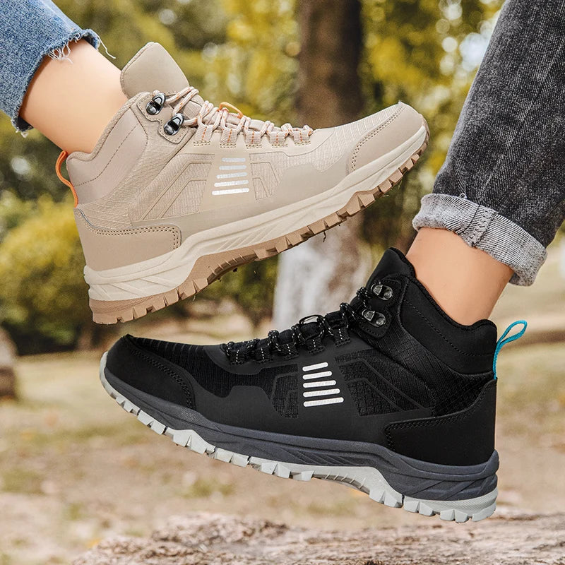 Hiking Shoes Men Outdoor Anti-slip Lace-up High-top Women Shoes Flat Breathable Shock-absorbing Casual Sports Shoes Men