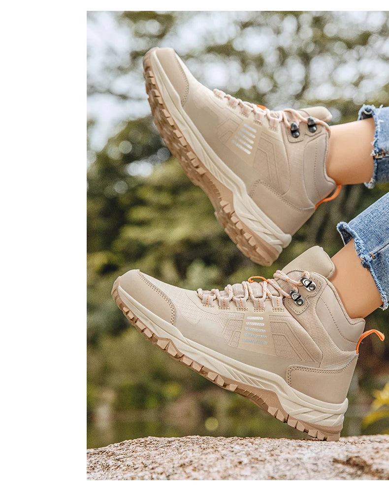 Hiking Shoes Men Outdoor Anti-slip Lace-up High-top Women Shoes Flat Breathable Shock-absorbing Casual Sports Shoes Men