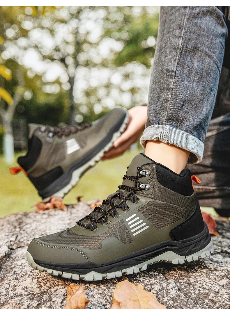 Hiking Shoes Men Outdoor Anti-slip Lace-up High-top Women Shoes Flat Breathable Shock-absorbing Casual Sports Shoes Men