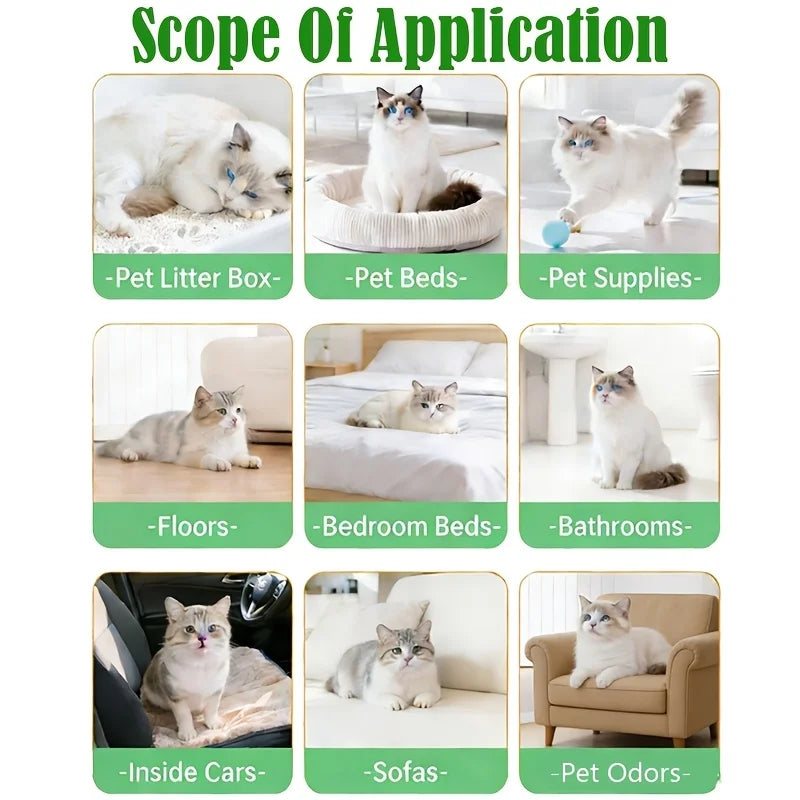 Cat Litter Deodorizing Spray - Multi-Purpose Deodorizer for Cats and Litter Boxes, Powerfully Removes Urine, Feces, and Training Pad Odors, Suitable for Cat Nests, Kitchens, Carpets, and Other Areas, Quickly Eliminates Odors
