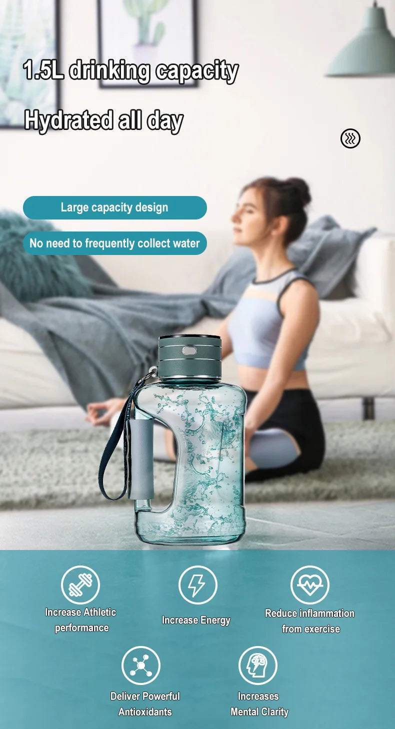 Hydrogen-Rich Water Container Portable Hydrogen Water Bottle Gym Sports Fitness Hydrogen-Rich Sports Bottle Water Kettle 1.5L