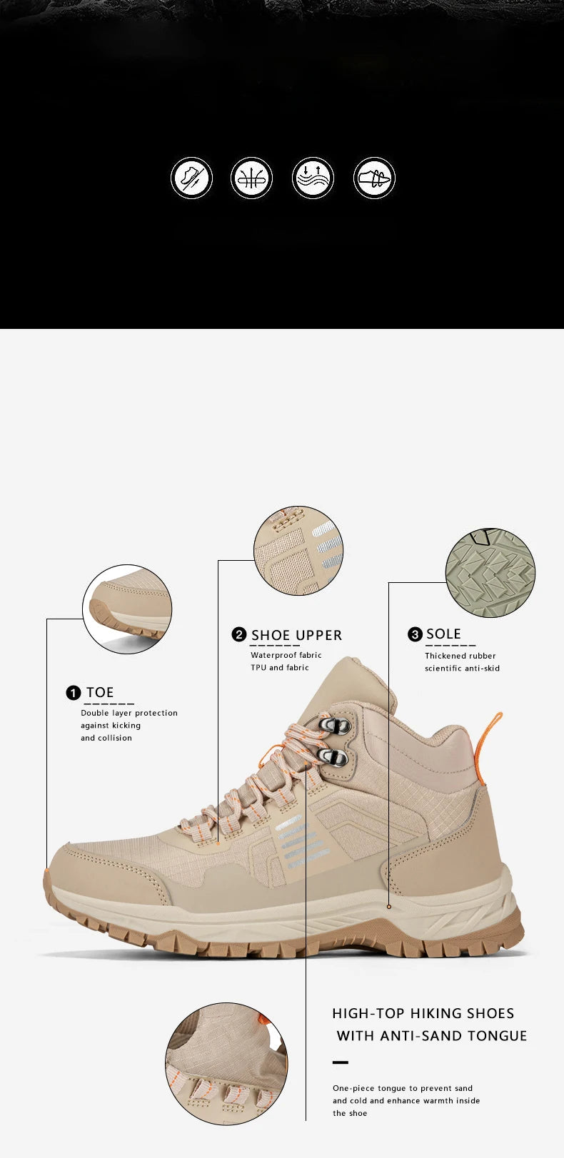 Hiking Shoes Men Outdoor Anti-slip Lace-up High-top Women Shoes Flat Breathable Shock-absorbing Casual Sports Shoes Men