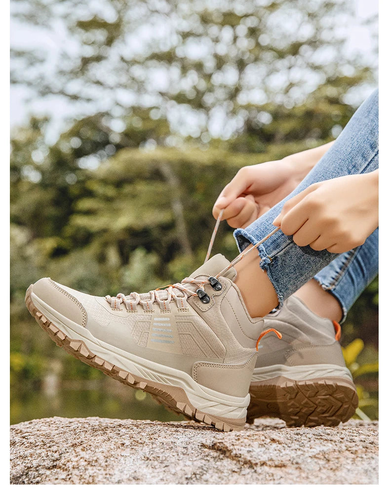 Hiking Shoes Men Outdoor Anti-slip Lace-up High-top Women Shoes Flat Breathable Shock-absorbing Casual Sports Shoes Men