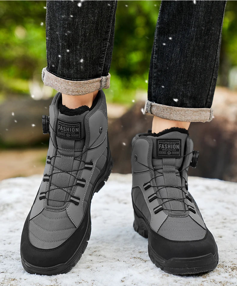 Snow Boots for Men Casual Winter Shoes Waterproof Platform Non-slip Warm Fur Ankle Boots Plush Combat Outdoor Hiking Boots