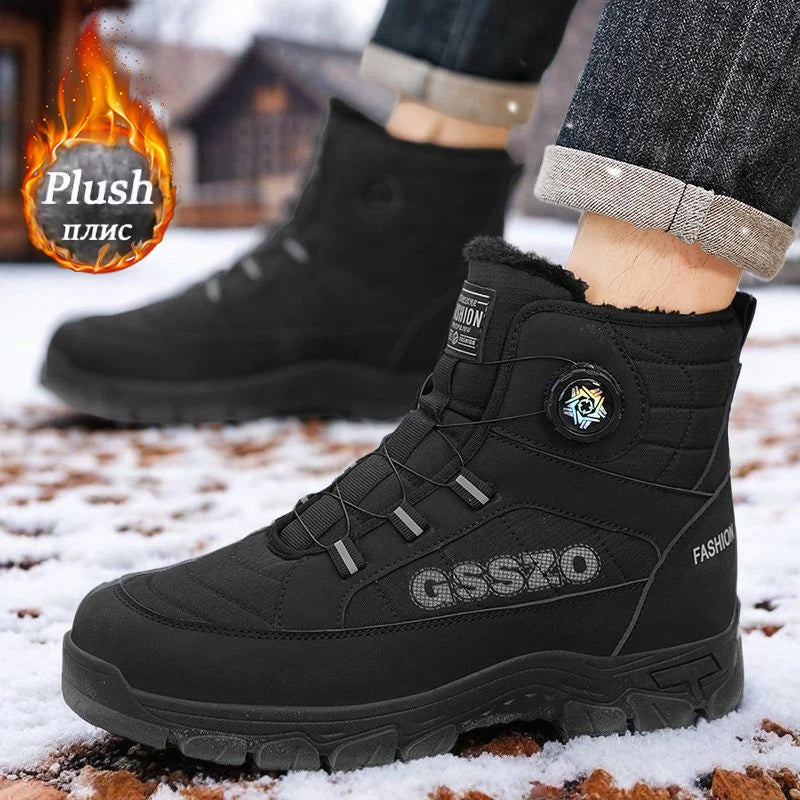 Snow Boots for Men Casual Winter Shoes Waterproof Platform Non-slip Warm Fur Ankle Boots Plush Combat Outdoor Hiking Boots