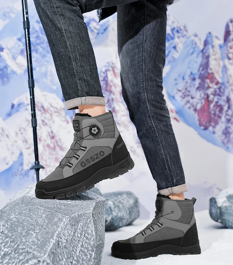 Snow Boots for Men Casual Winter Shoes Waterproof Platform Non-slip Warm Fur Ankle Boots Plush Combat Outdoor Hiking Boots
