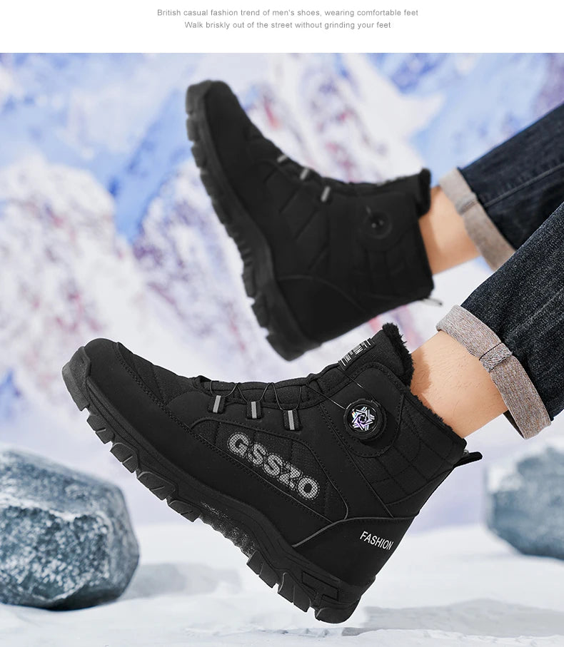 Snow Boots for Men Casual Winter Shoes Waterproof Platform Non-slip Warm Fur Ankle Boots Plush Combat Outdoor Hiking Boots