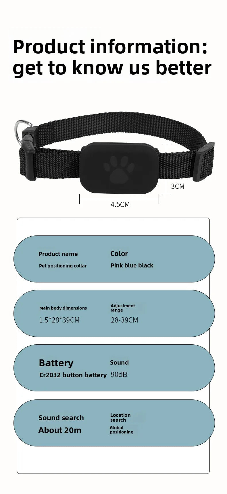 Pet Tracker GPS Waterproof Dog Cat Finder with Real-Time Tracking Anti-Lost Alarm Smart APP Notification Locator Collar for Pets